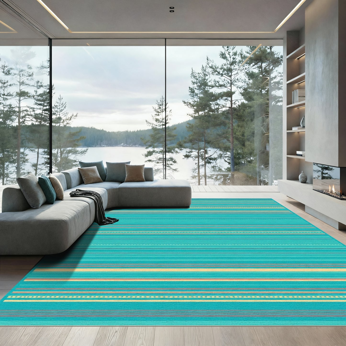 Serene Turquoise Striped Coastal Rug