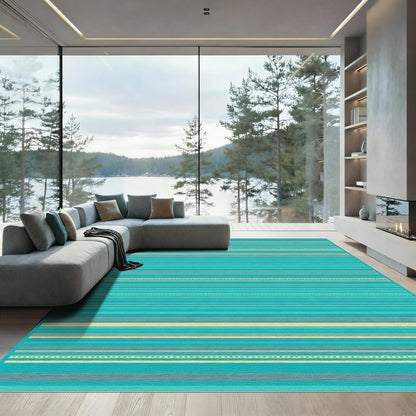 Serene Turquoise Striped Coastal Rug