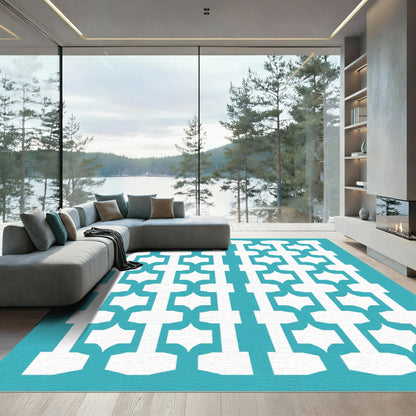 Turquoise White Geometric Chain Link Rug