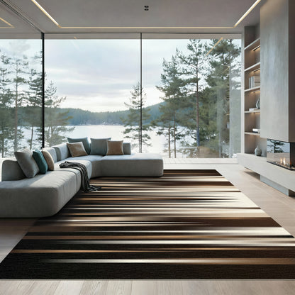Modern Bronze and Cream Linear Abstract Rug