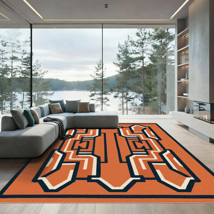 Bold Orange Geometric Maze Rug