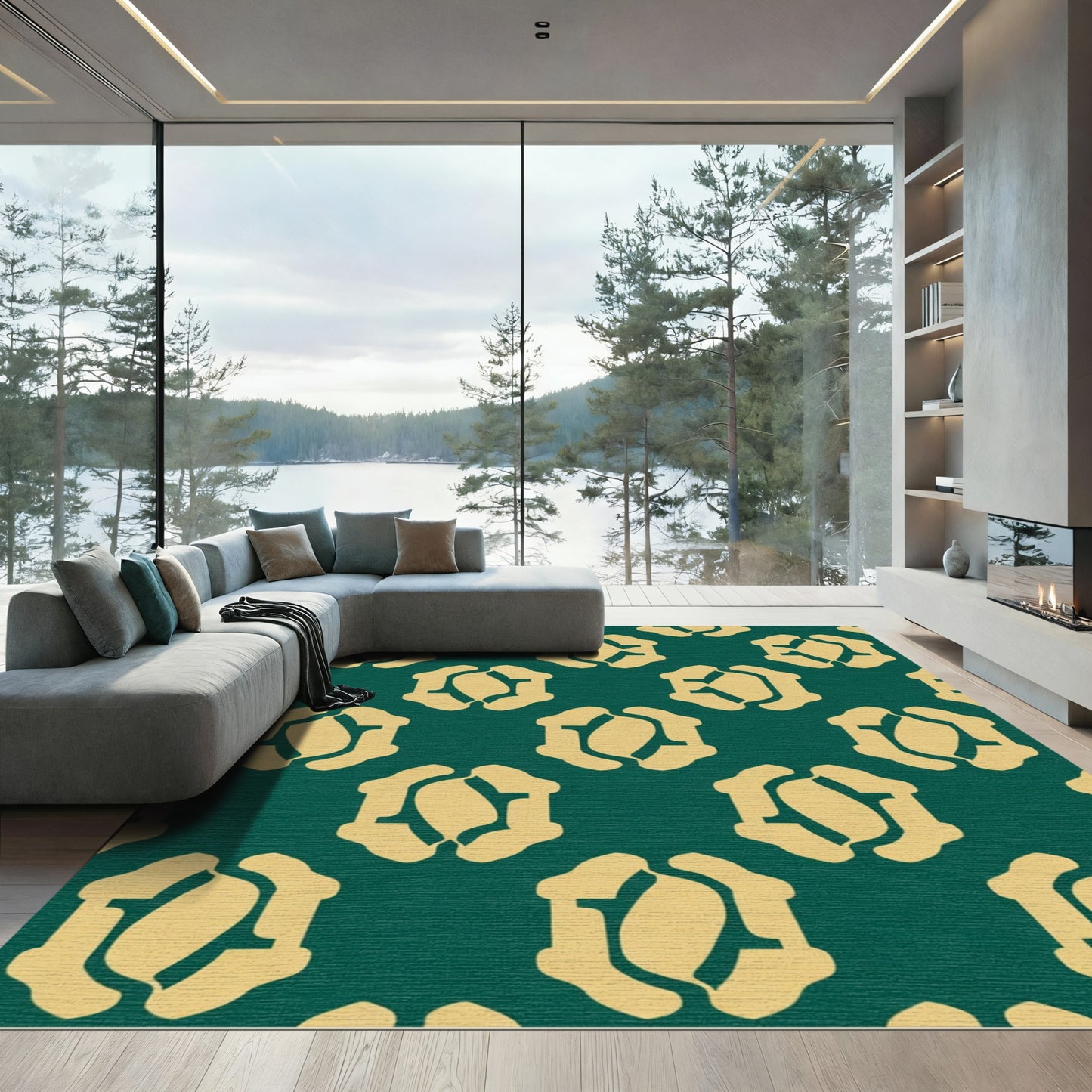 Golden Geometric Petal Medallion Rug