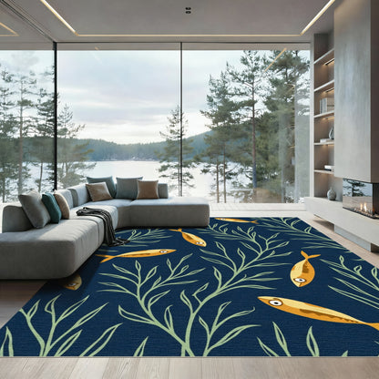 Golden Fish Aqua Marine Kelp Rug