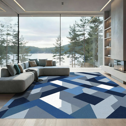 Modern Blue Geometric Tangle Rug
