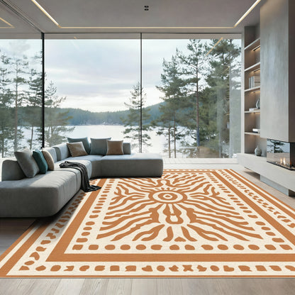 Terracotta Sunburst Stripe Frame Rug