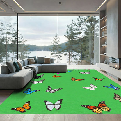 Multi Colored Butterfly Garden Scene Rug