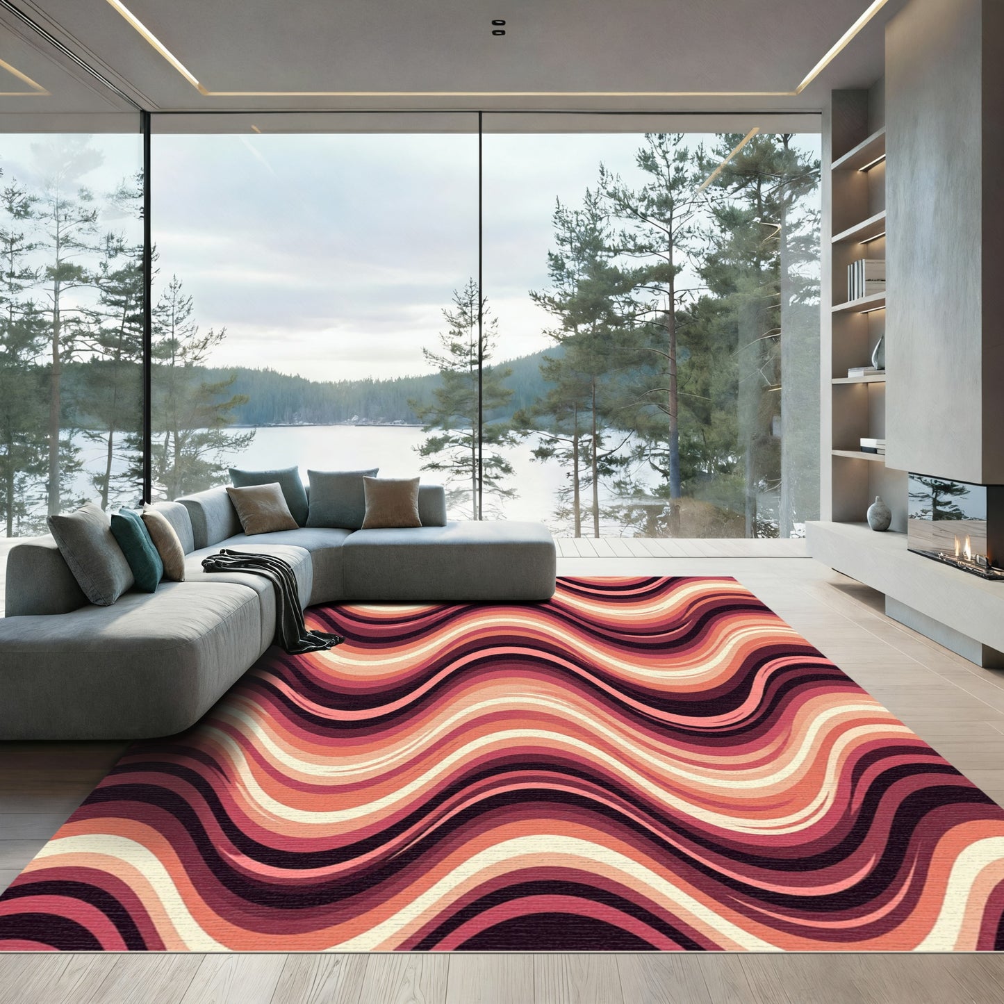 Retro Magenta Ripple Wave Rug