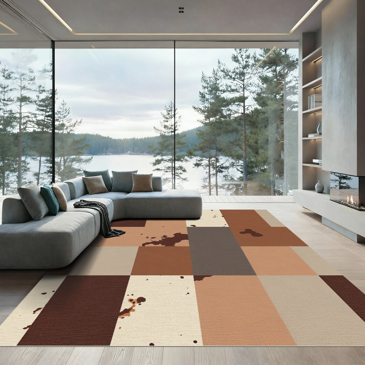 Earthy Brown And Tan Patchwork Rug