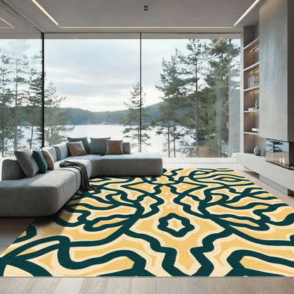Yellow Dark Teal Organic Interlocking Rug