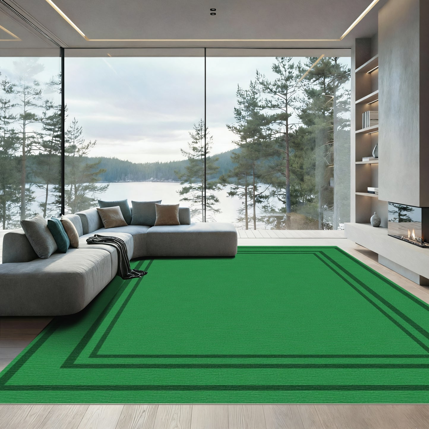 Deep Emerald Green Border Framing Rug