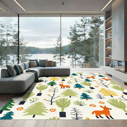 Whimsical Fox Forest Woodland Creatures Rug