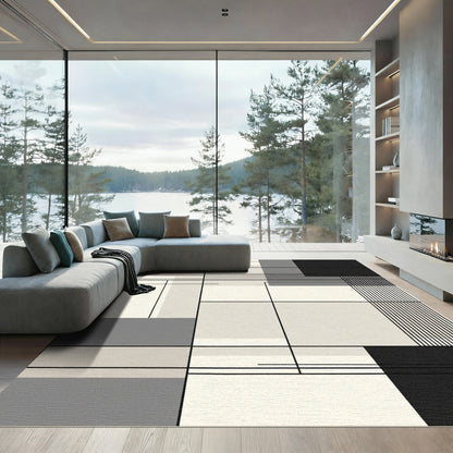Modern Geometric Blocks Lines Rug
