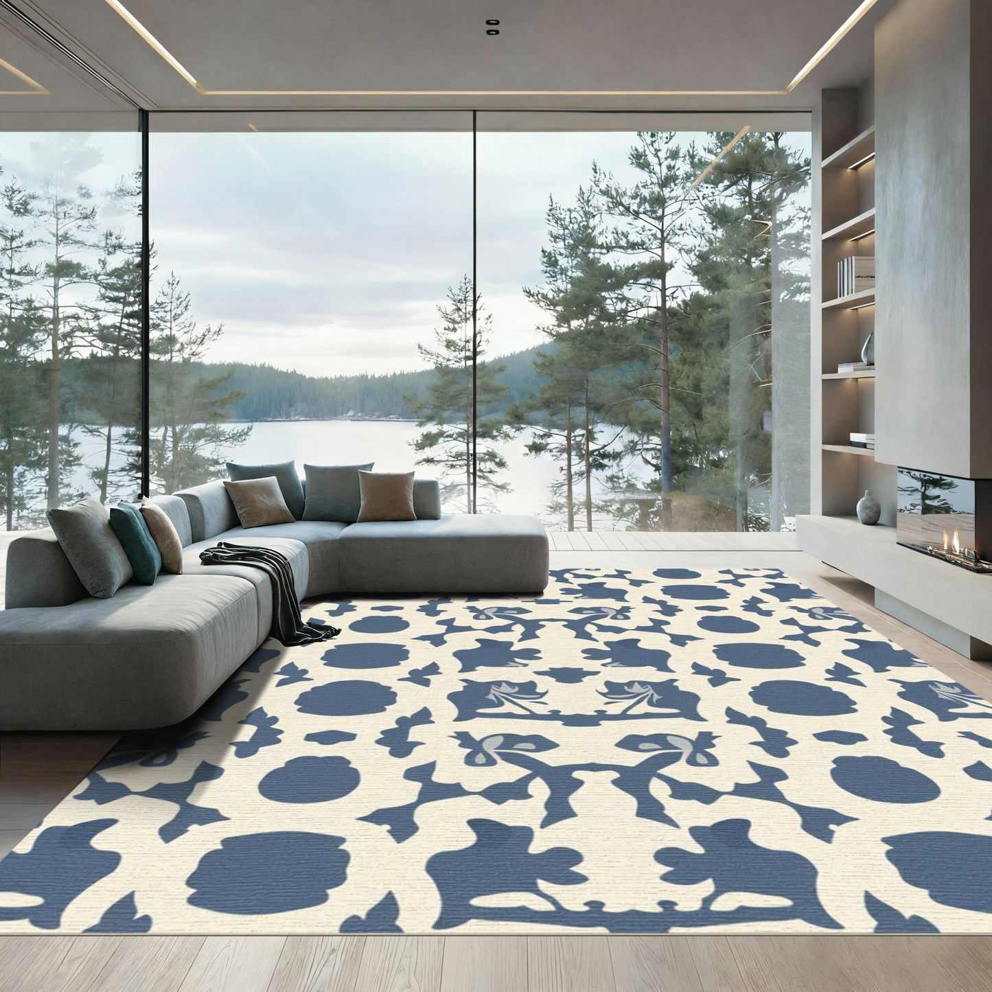 Indigo And Cream Medieval Ornament Rug
