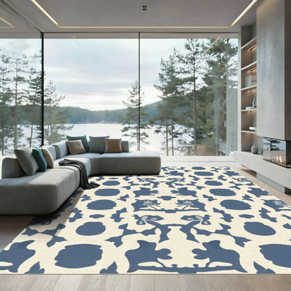Indigo And Cream Medieval Ornament Rug