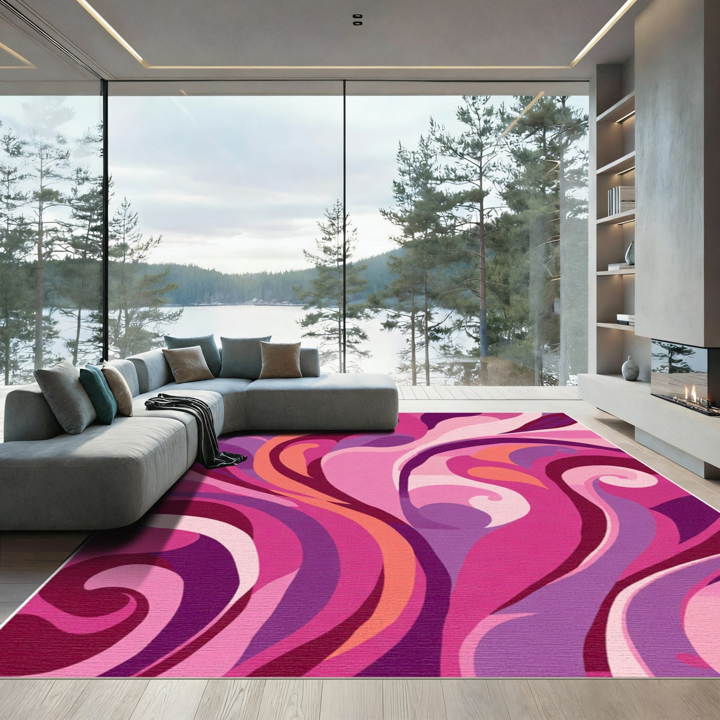 Retro Pink Swirl Flow Rug