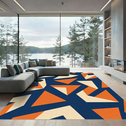 Bold Orange Blue Geometric Shapes Rug