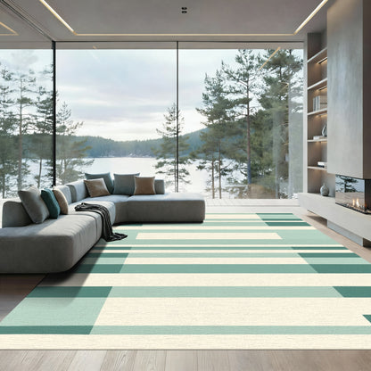 Modern Teal Geometric Block Rug