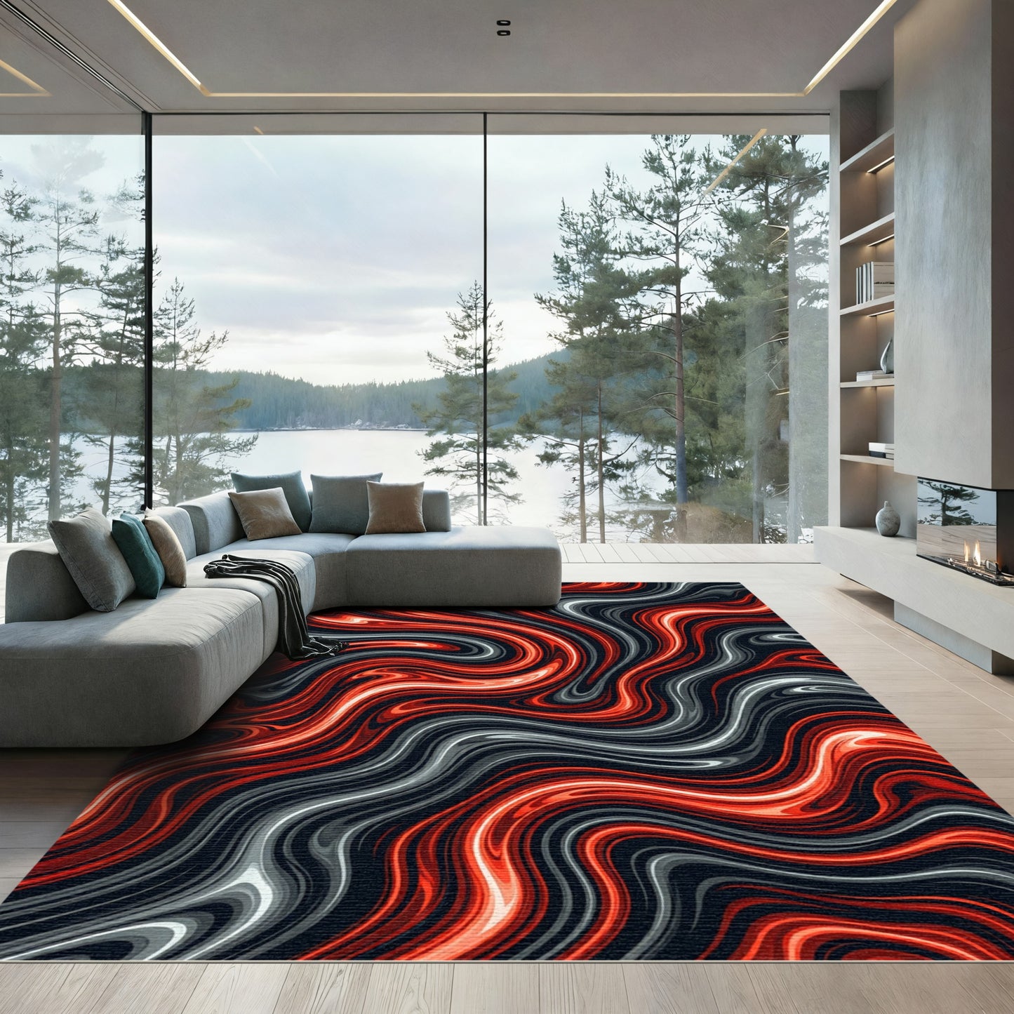 Fiery Red Swirl Marble Rug