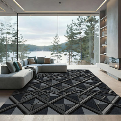 Sophisticated Charcoal Dimensional Geometric Lattice Rug