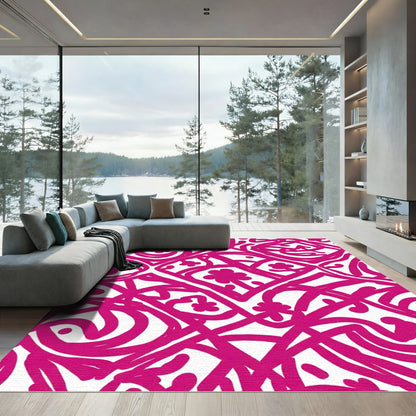 Bold Fuchsia Cursive Floral Lattice Rug