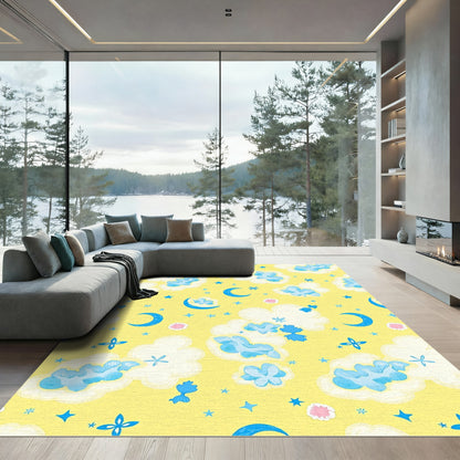 Dreamy Yellow Moon Star Clouds Rug