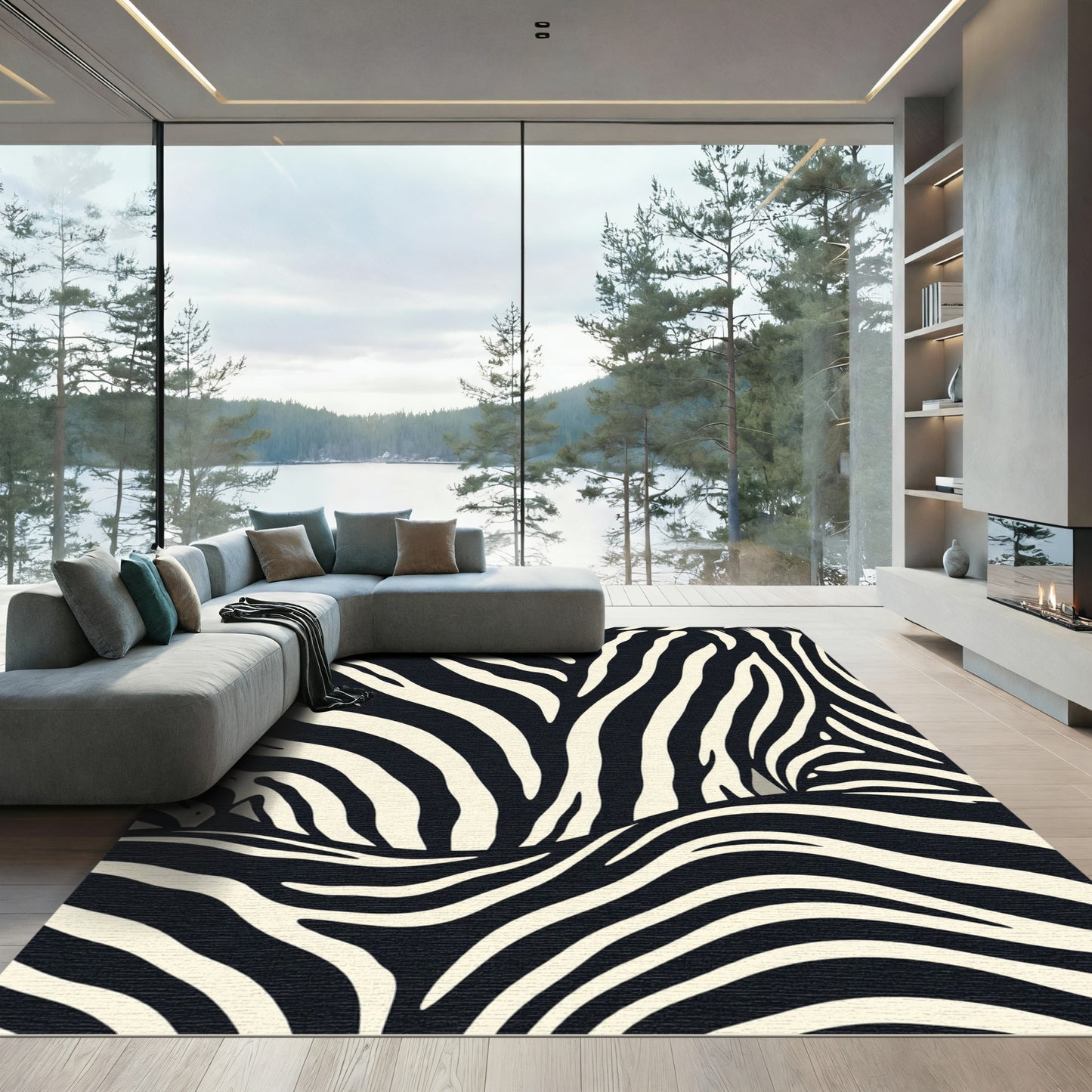 Cream Black Zebra Stripes Abstract Rug