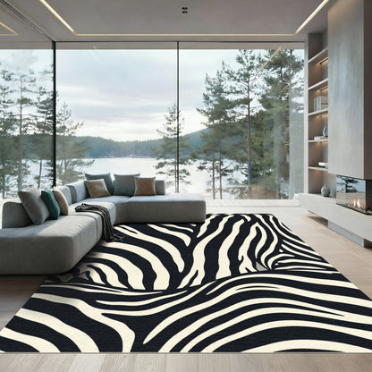 Cream Black Zebra Stripes Abstract Rug