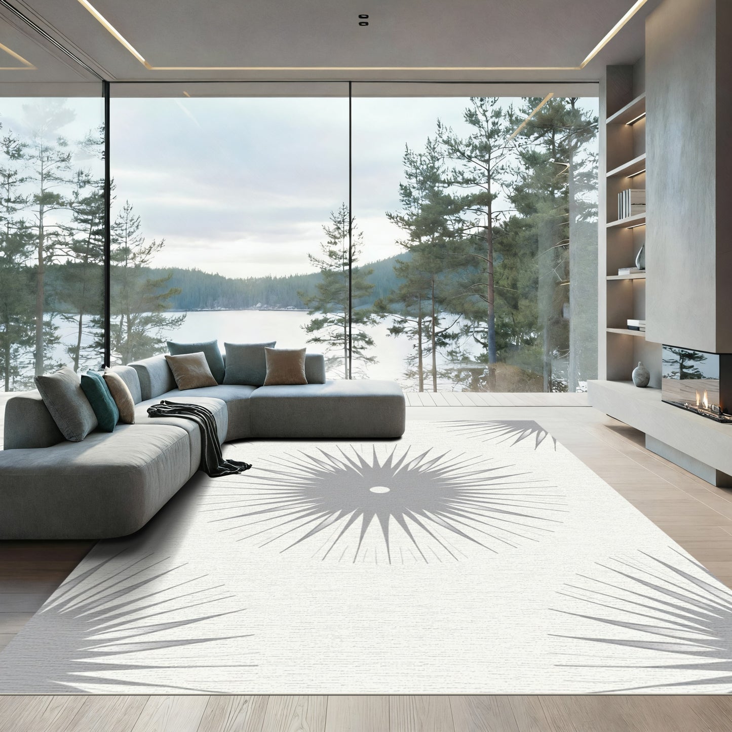 Gray Burst Starburst Medallion Rug