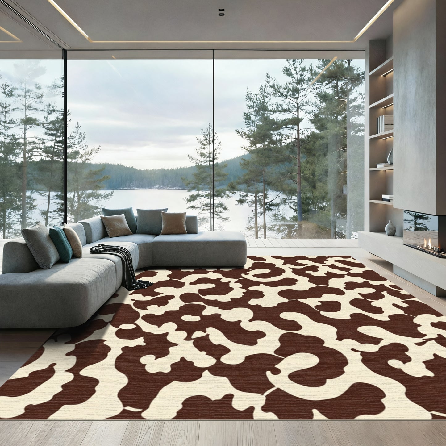 Brown and Cream Abstract Splatter Rug