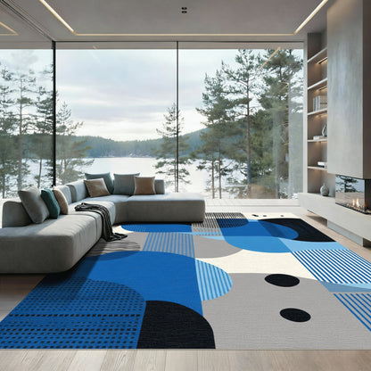 Abstract Blue Geometric Shapes Rug