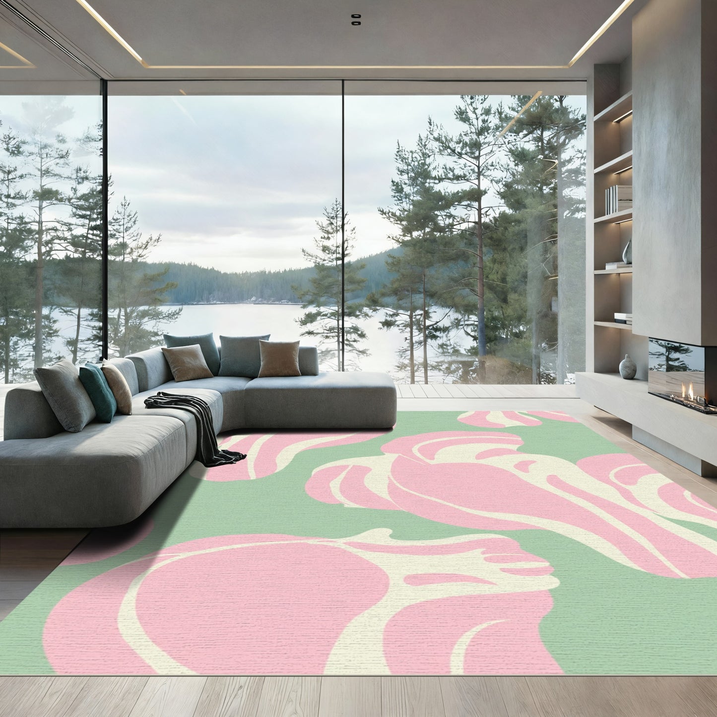 Pastel Pink Abstract Organic Shapes Rug