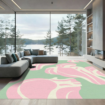 Pastel Pink Abstract Organic Shapes Rug