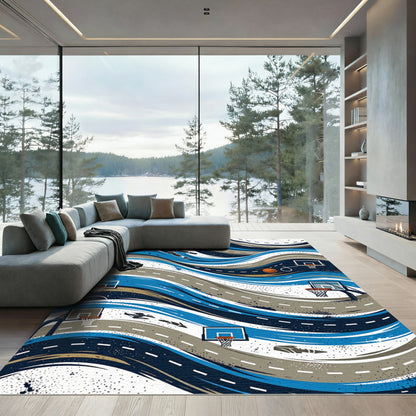 Dynamic Blue Basketball Motion Swirl Rug