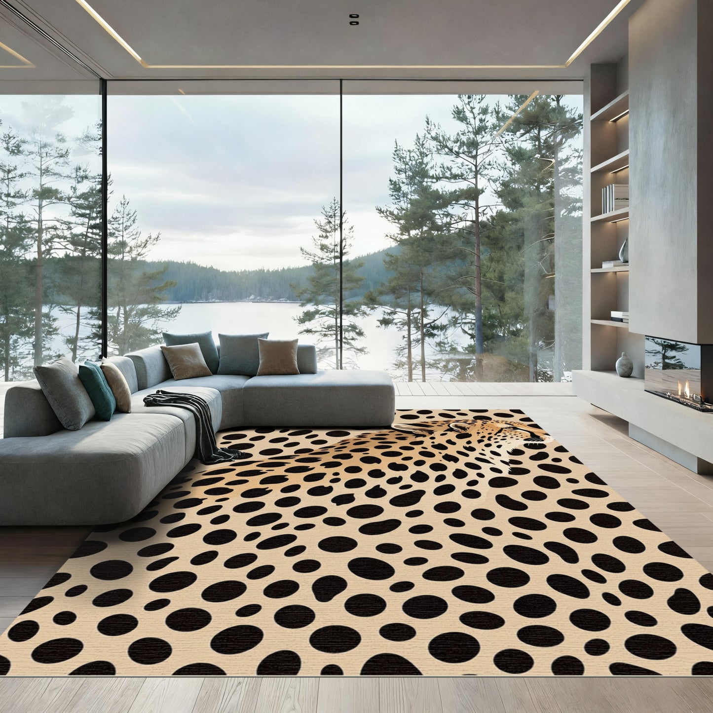 Golden Cheetah Spots Contemporary Rug