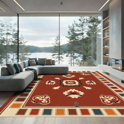 Rustic Red Animal Floral Medallion Rug