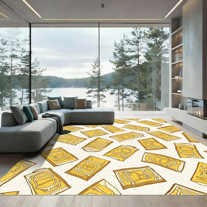 Golden Retro Illustrated Arch Rug