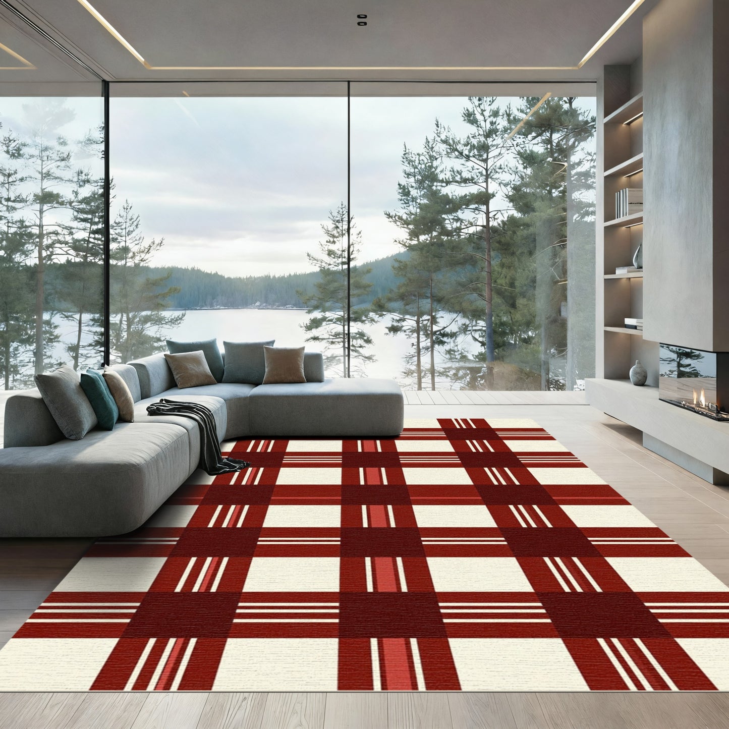 Classic Burgundy Plaid Tartan Rug