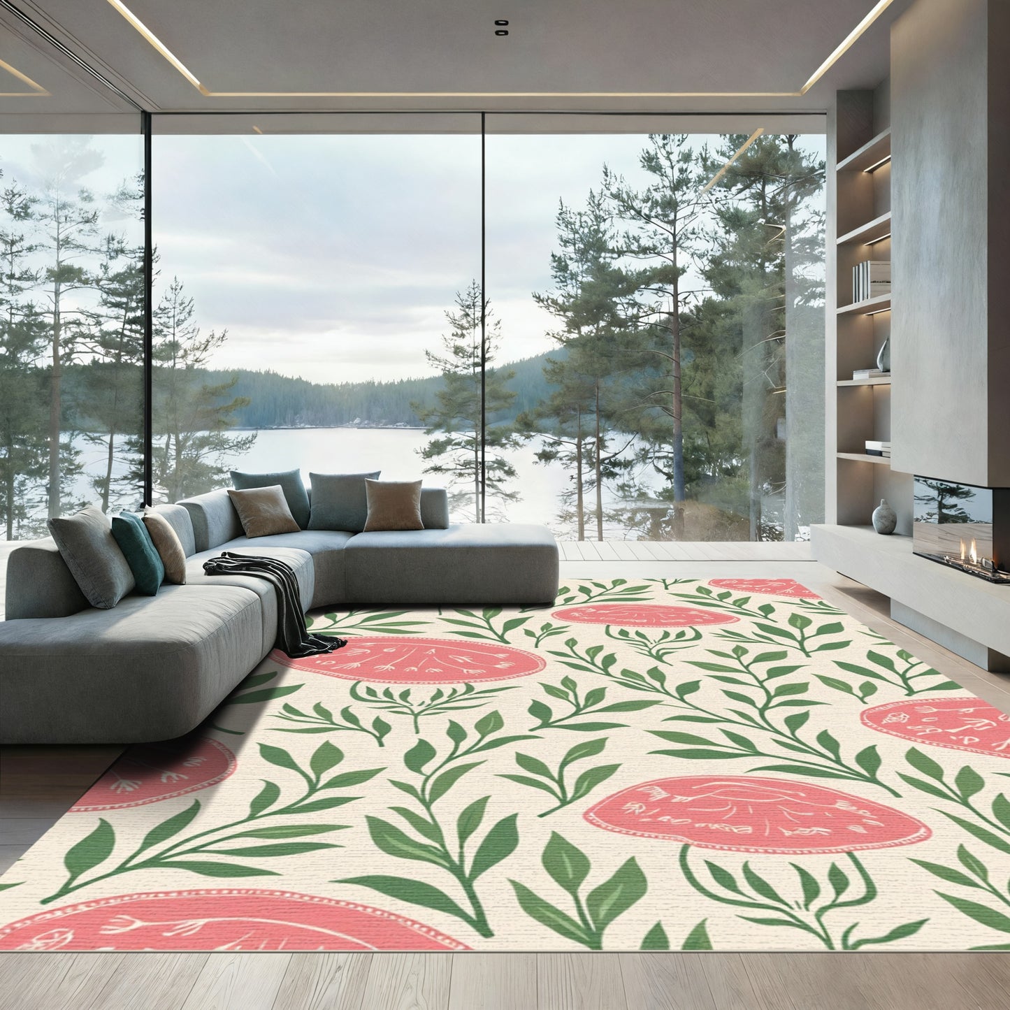 Coral Pink Mushroom Fern Bloom Rug