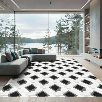 Striking Black Diamond Lattice Rug