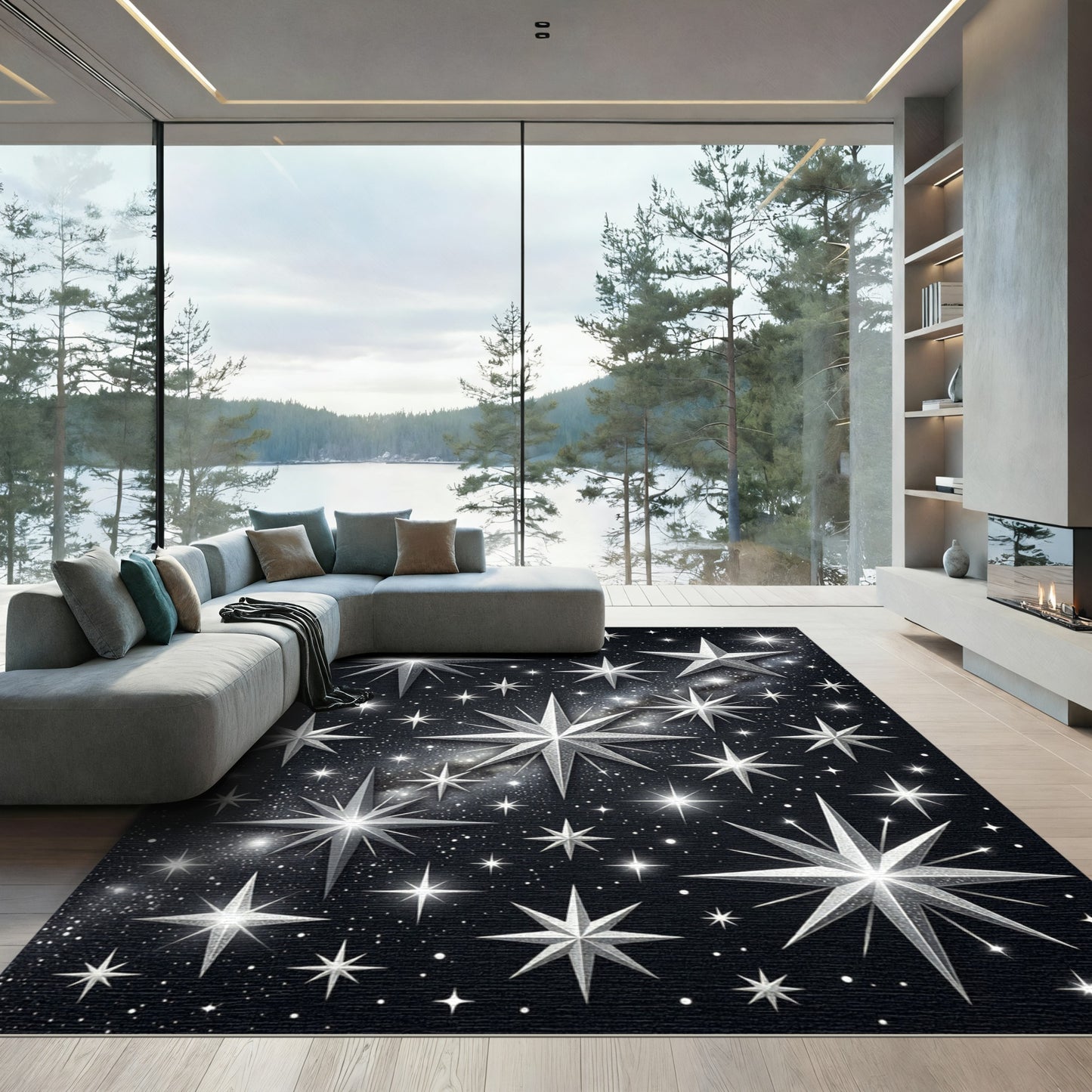 Celestial Silver Sparkle Starry Sky Rug