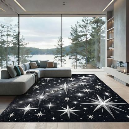 Celestial Silver Sparkle Starry Sky Rug