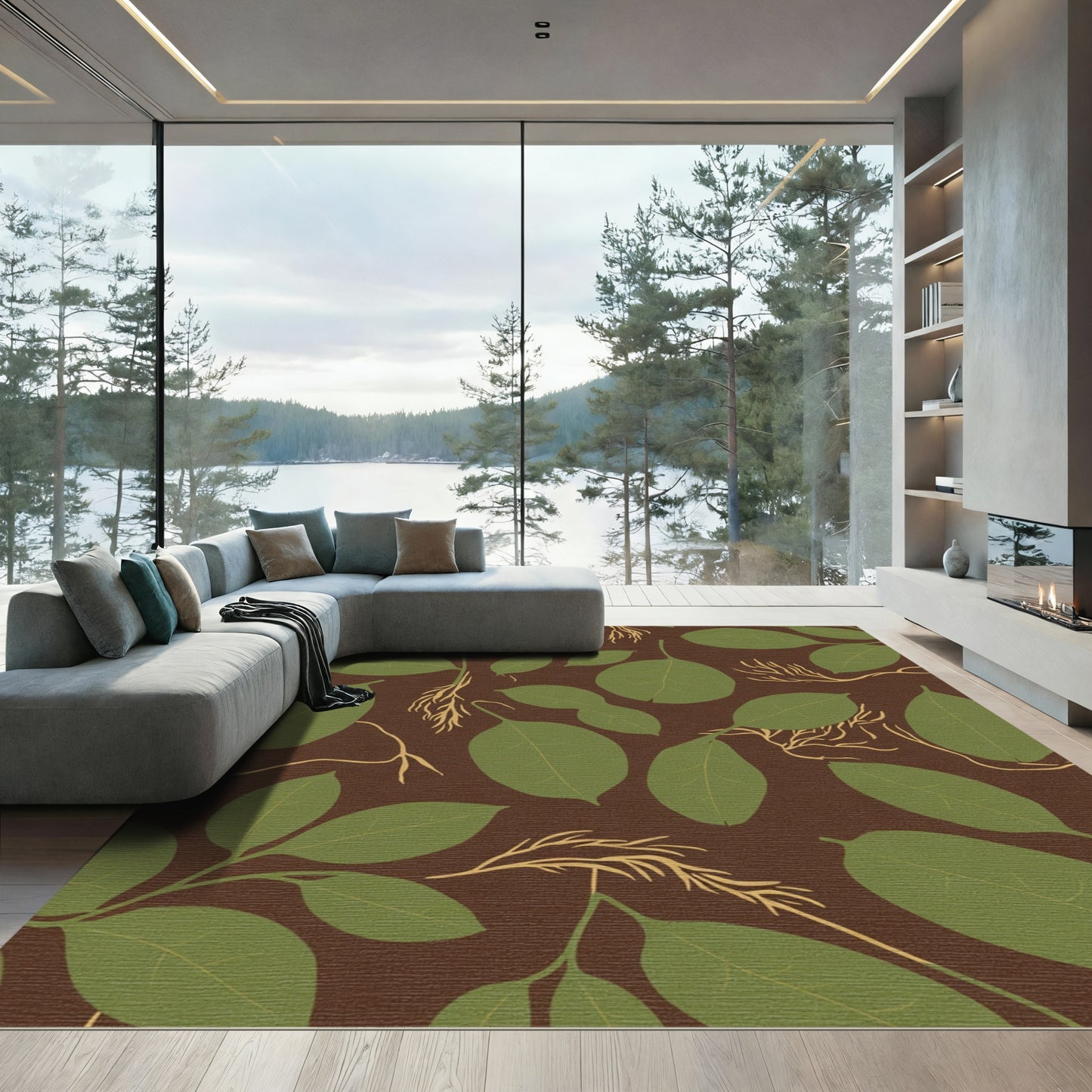 Green Leaf and Root Vines Rug