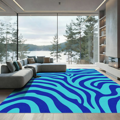 Bright Blue Zebra Stripes Rug