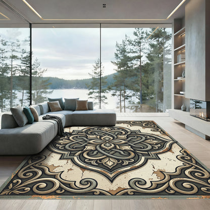 Distressed Sage Scroll Medallion Art Rug