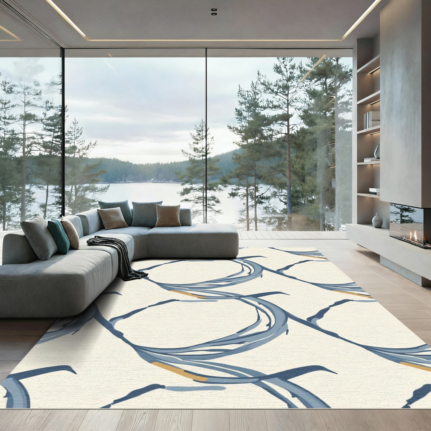 Navy Blue Flowing Organic Weave Rug