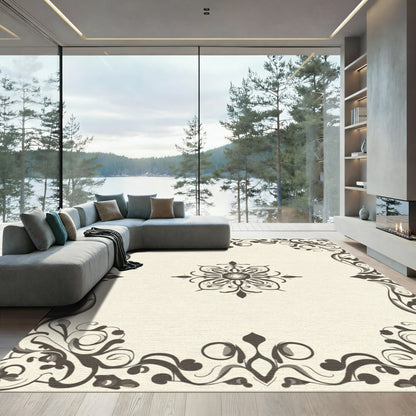 Dark Brown Scrollwork Medallion Rug