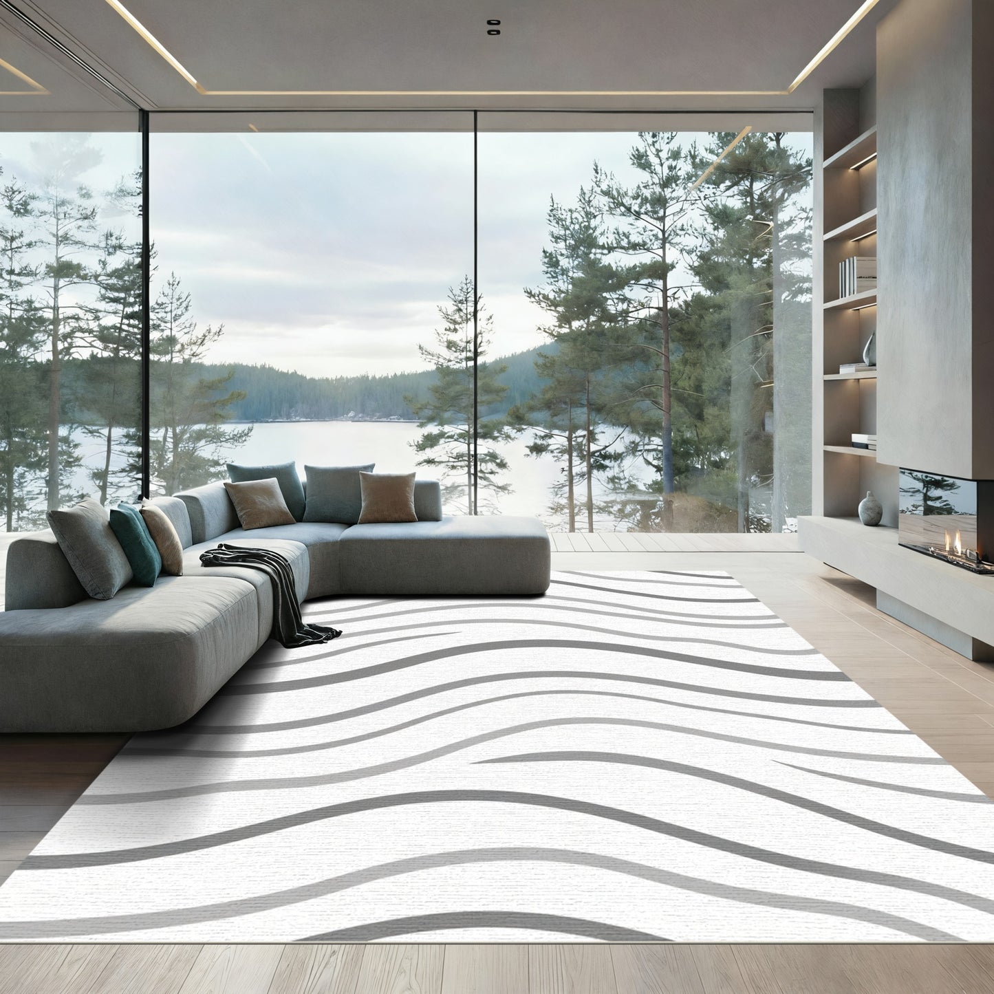 Chic Gray Wave Abstract Lines Rug
