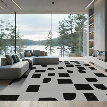 Modern Black Geometric Curves Rug