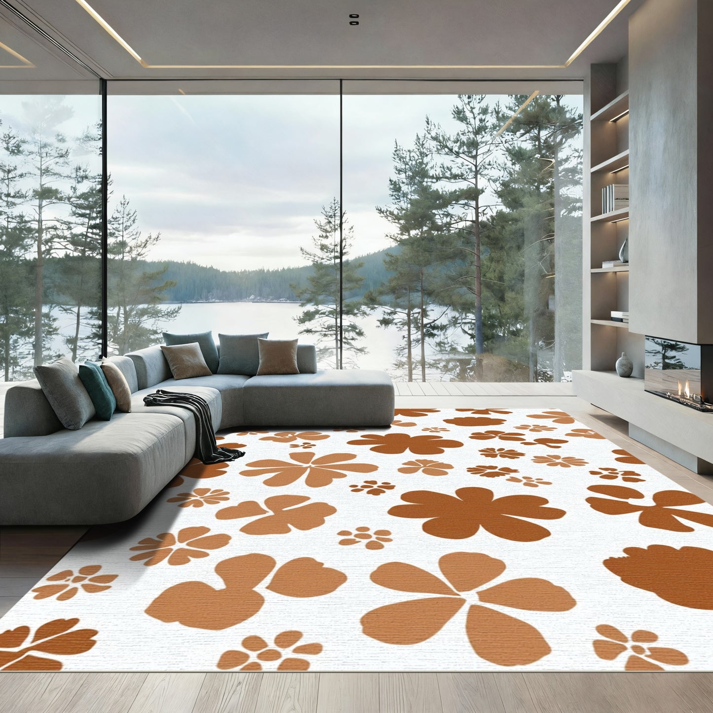 Brown Retro Floral Compositions Rug
