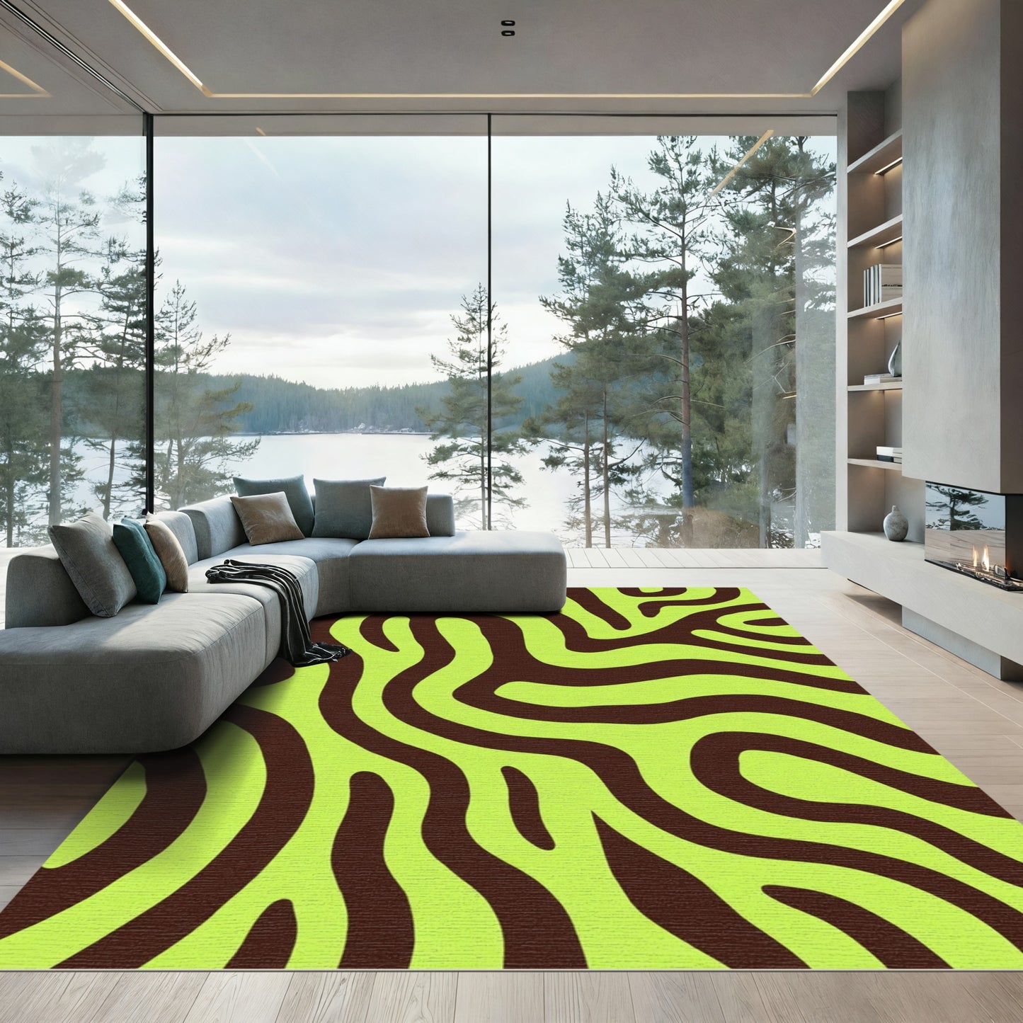 Lime Green Abstract Swirls Rug